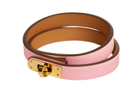 HERMES Leather Gold-Plated Bangles Women's Cherry Blossom Pink