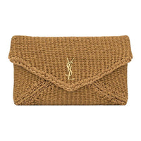 SAINT LAURENT Linen Clutch Tubas Women's Natural Brown