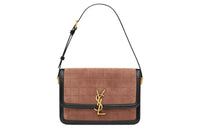 SAINT LAURENT SOLFERINO Suede Patchwork Leather Patchwork Calfskin Handbag Shoulder Bag Medium Size Women's Peach Black