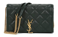 SAINT LAURENT Lambskin Wallet Crossbody Bag Shoulder Bag Women's Dark Green
