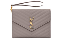 SAINT LAURENT CASSANDRE Grained Calfskin Clutch Women's Gray