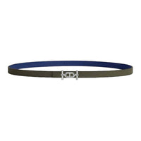 HERMES Calfskin Palladium-Plated Metal Leather Belts Unisex Green Width 1.3CM