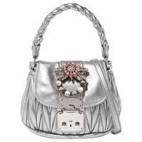 MIU MIU Matelassé Nappa Leather Portable Crossbody Bag Shoulder Bag Women's Silver