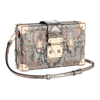 LOUIS VUITTON PETITE MALLE Python Skin Leather Hard Box Shoulder Bag Crossbody Bag Women's Metallic