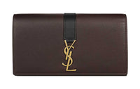 SAINT LAURENT Calfskin Foldable Wallet Large Size Women's Dark Brown