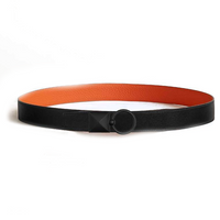 HERMES Calfskin Metal Leather Belts Men's Black/Orange Width: 3.2CM