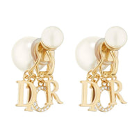 DIOR Resin Pearl Metal Crystal Earrings Women's Gold