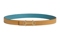 HERMES Double-Sided Decoration Leather Belts Women's Yellow/Blue Width 2.4CM