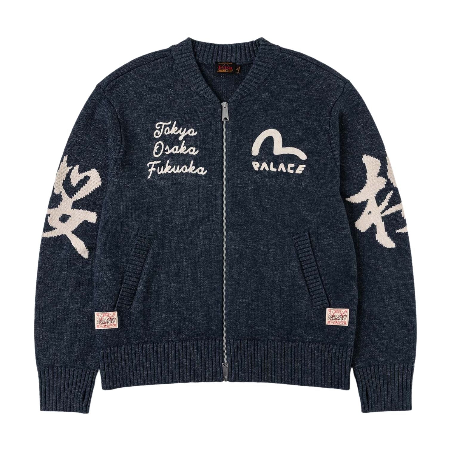 Palace x EVISU Zip Through Chunky Knit Bomber Jacket 'Indigo' P30KW049