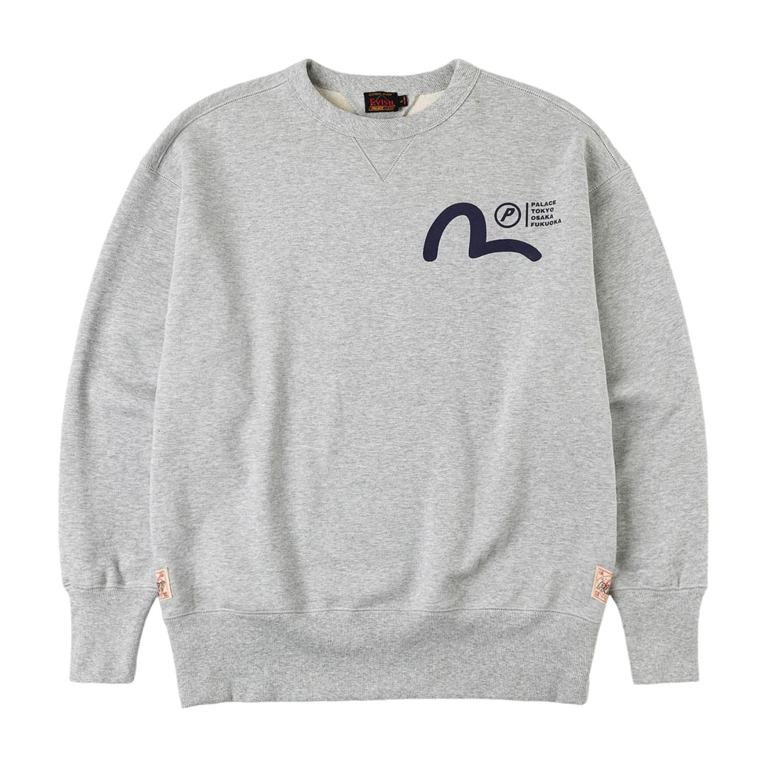 Palace x Evisu Multi-City Seagull Logo Sweatshirt 'Grey Marl' P30CS262