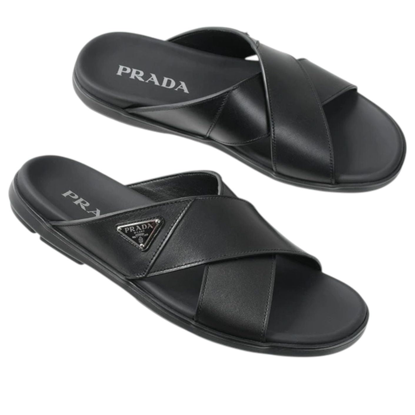 PRADA Leather Criss Cross Slide 'Black' 2X3111-3LEM-F0002