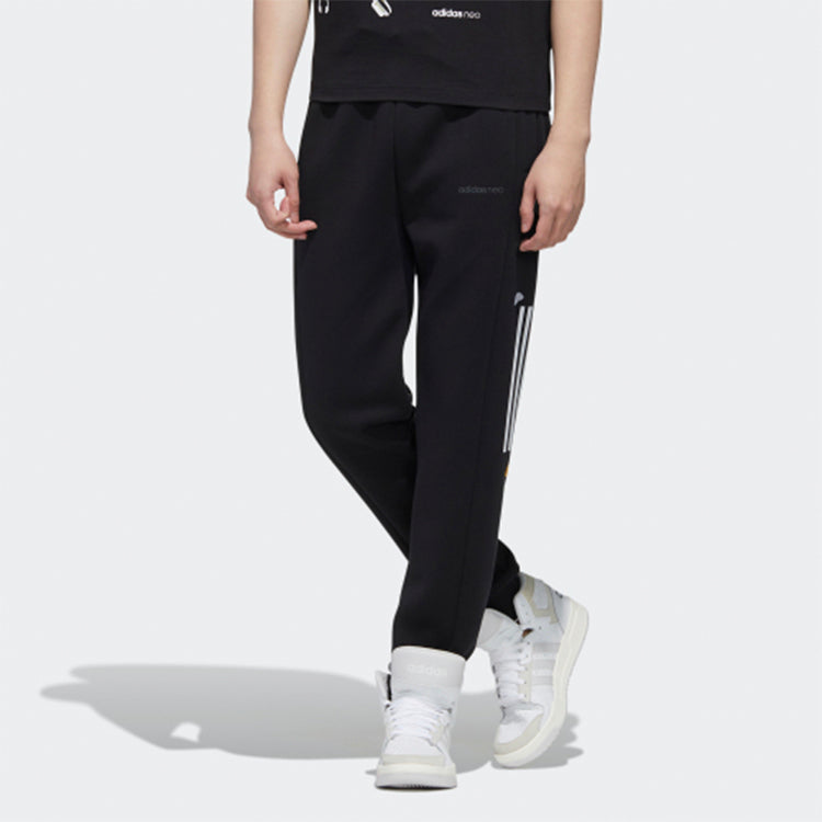 adidas neo x Yellow Crossover Stripe Casual Sports Pants Black GL7221