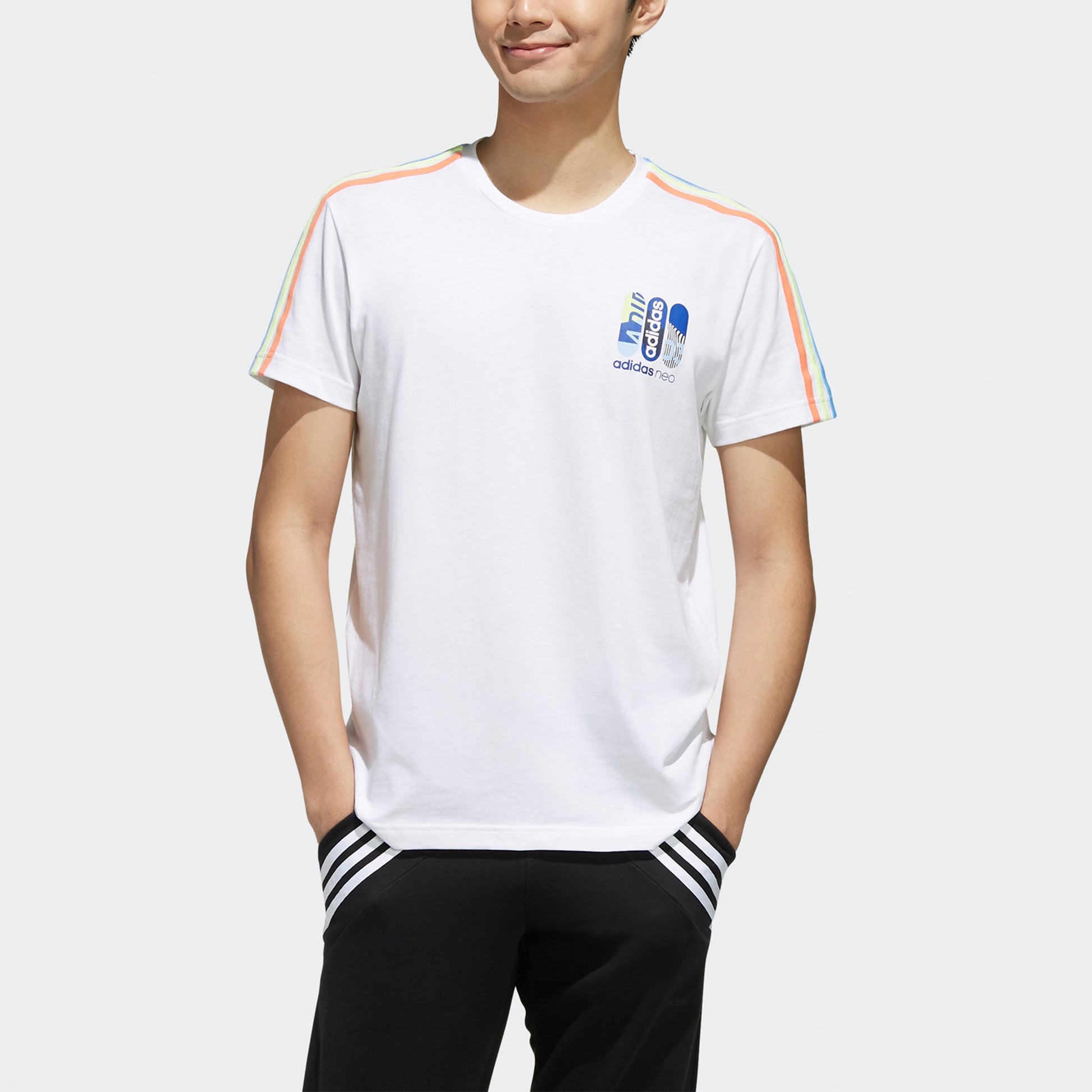 adidas neo M Cs Skt Tee 2 Contrasting Colors Stripe Skateboard Printing Short Sleeve White FL3579