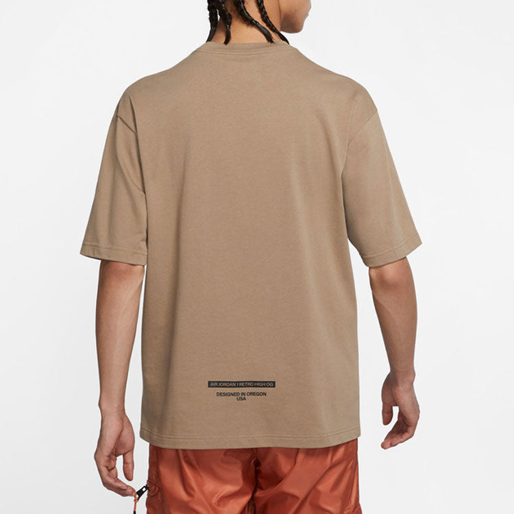 Men's Air Jordan Mocha Barb Solid Color Logo Alphabet Round Neck Short Sleeve Sandalwood Brown T-Shirt DV9727-207