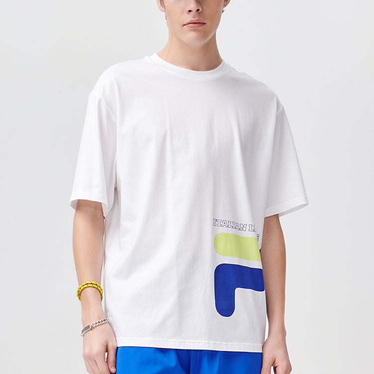 Men's FILA FUSION Contrasting Colors Logo Round Neck Short Sleeve White T11M122114B-WT