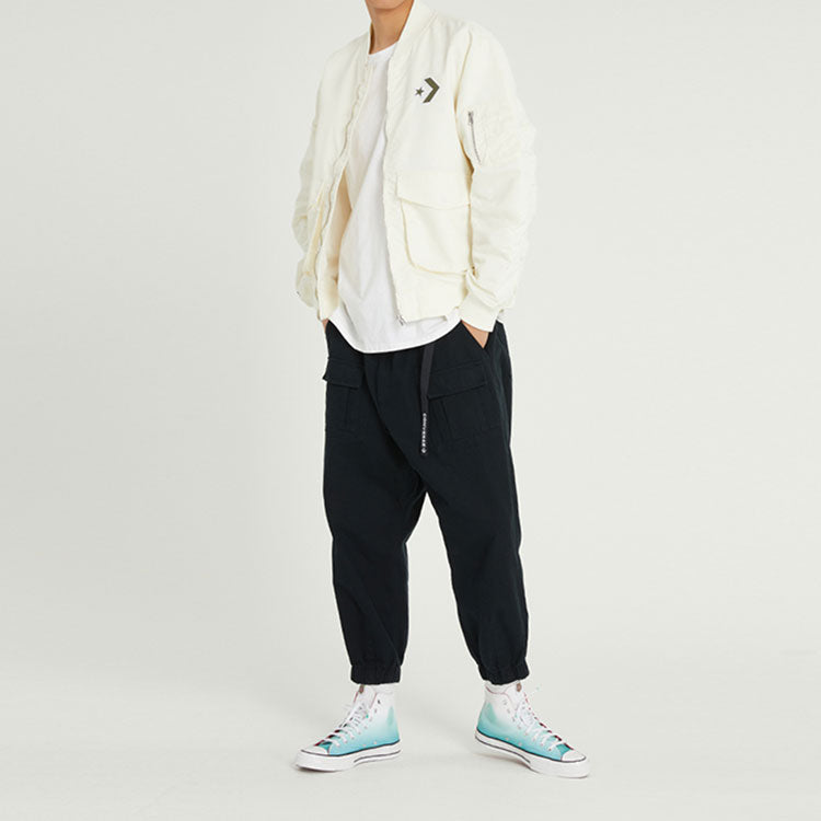 Men's Converse Solid Color Woven Bundle Feet Lacing Black Casual Pants/Trousers 10024161-A02