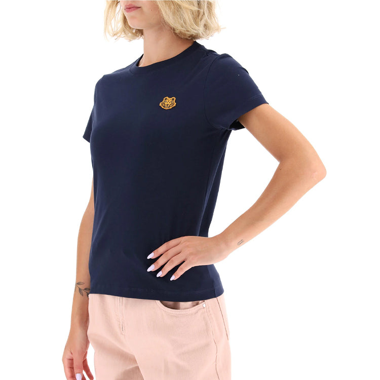 KENZO Small Tiger Head Embroidered Round Neck Short Sleeve Navy Blue FA62TS8434SJ-76