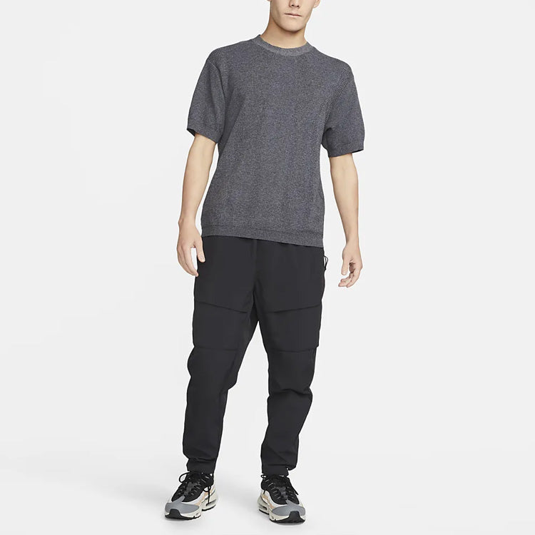 Men's Nike Solid Color Cuff Logo Knit Round Neck Pullover Short Sleeve Gray T-Shirt DM5600-010