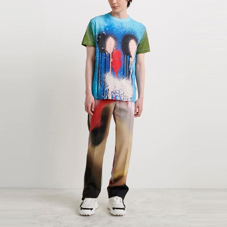 Men's Off-White FW21 Spray Painting Round Neck Short Sleeve Blue T-Shirt OMAA027S21JER02984008400