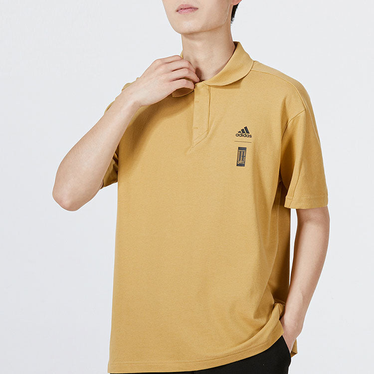 adidas Solid Color Logo Short Sleeve Polo Shirt Yellow HE5165