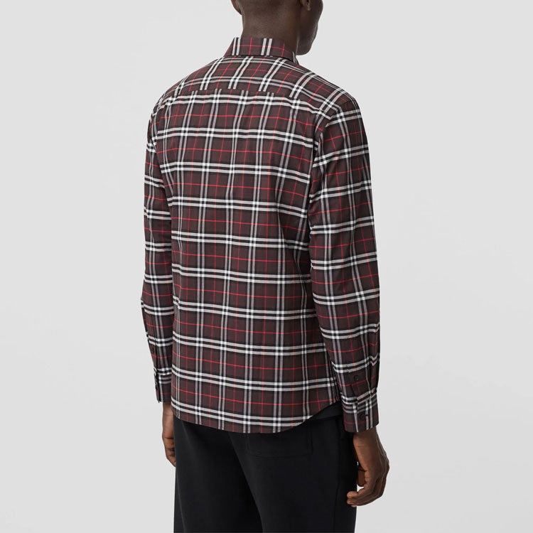 Men's Burberry Plaid Casual Long Sleeves Shirt Colorblock 80175641