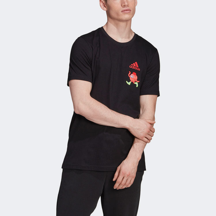 adidas Embroidery Casual Sports Round Neck Short Sleeve Black FP8459