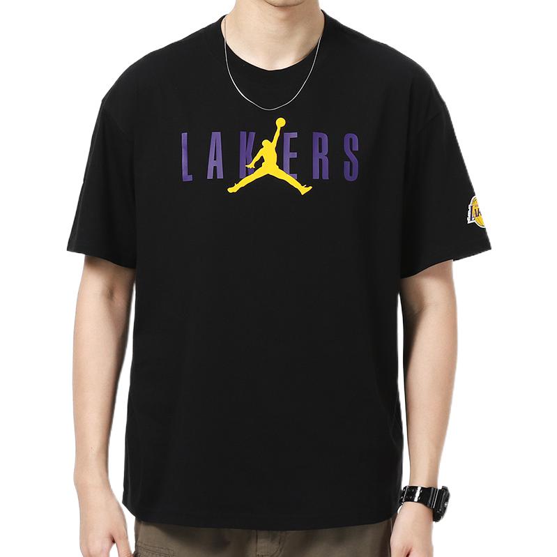 Air Jordan NBA Los Angeles Lakers Alphabet Printing Basketball Sports Round Neck Short Sleeve Black DA6513-010