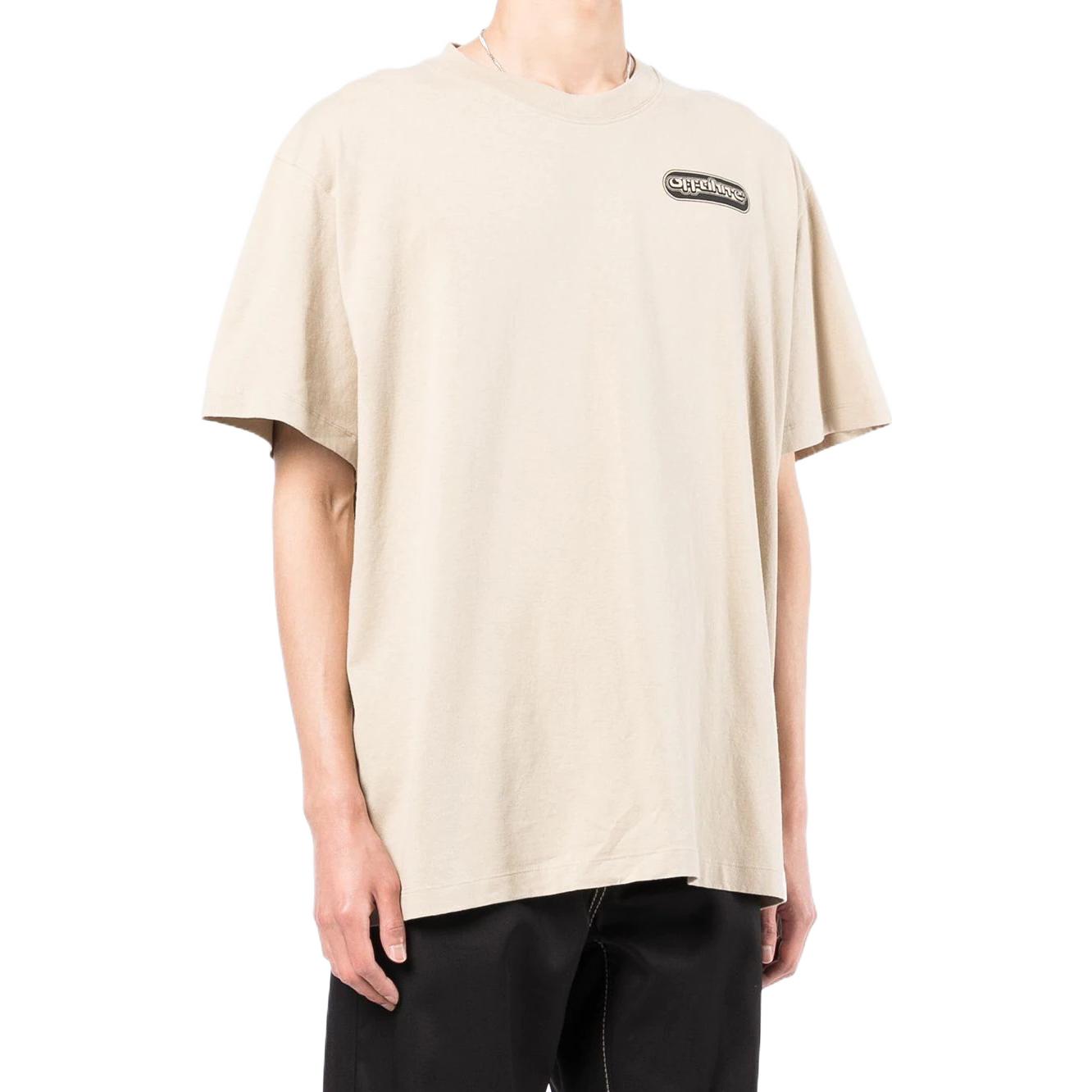 Men's Off-White SS22 Logo Printing Short Sleeve Loose Fit Light Brown T-Shirt OMAA038S22JER0031710