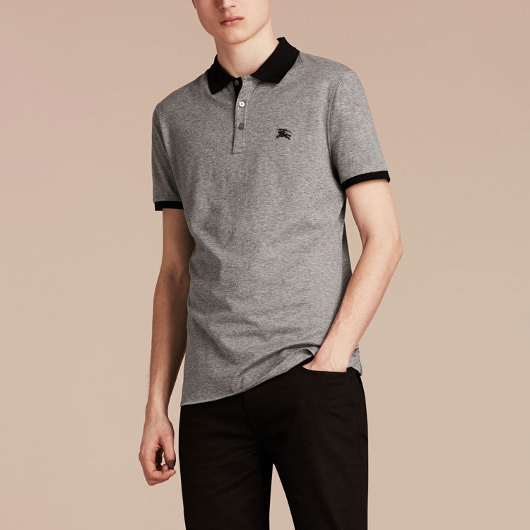 Men's Burberry Embroidered Logo Casual Short Sleeve Polo Shirt Gray 40154901