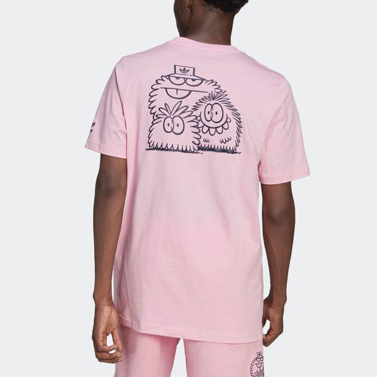 Men's adidas originals Cartoon Printing Casual Round Neck Short Sleeve Pink T-Shirt HC7128