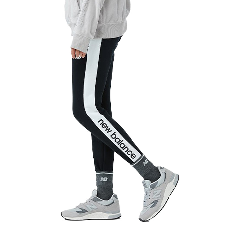 (WMNS) New Balance Striped Track Pants Asia Sizing 'Black White' AWP93580-BK