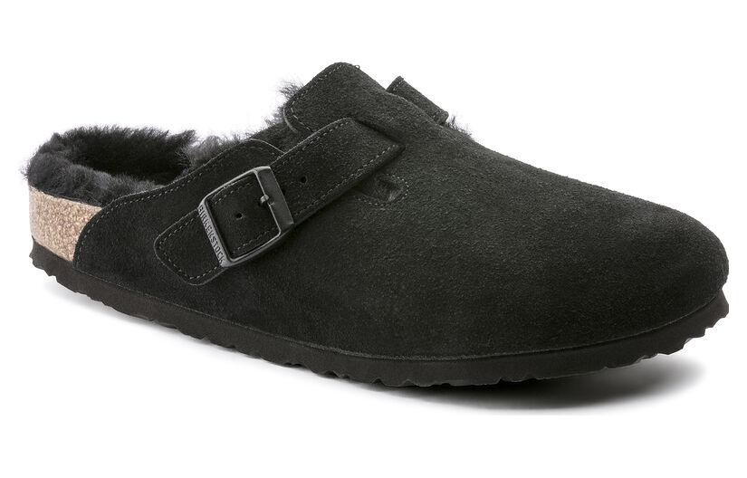 Birkenstock Boston Fur Regular 'Suede Leather Black' 0259881