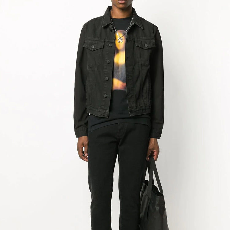Off-White Arrows Logo Printed Denim Jacket Men Black OMYE054F20DEN0021007
