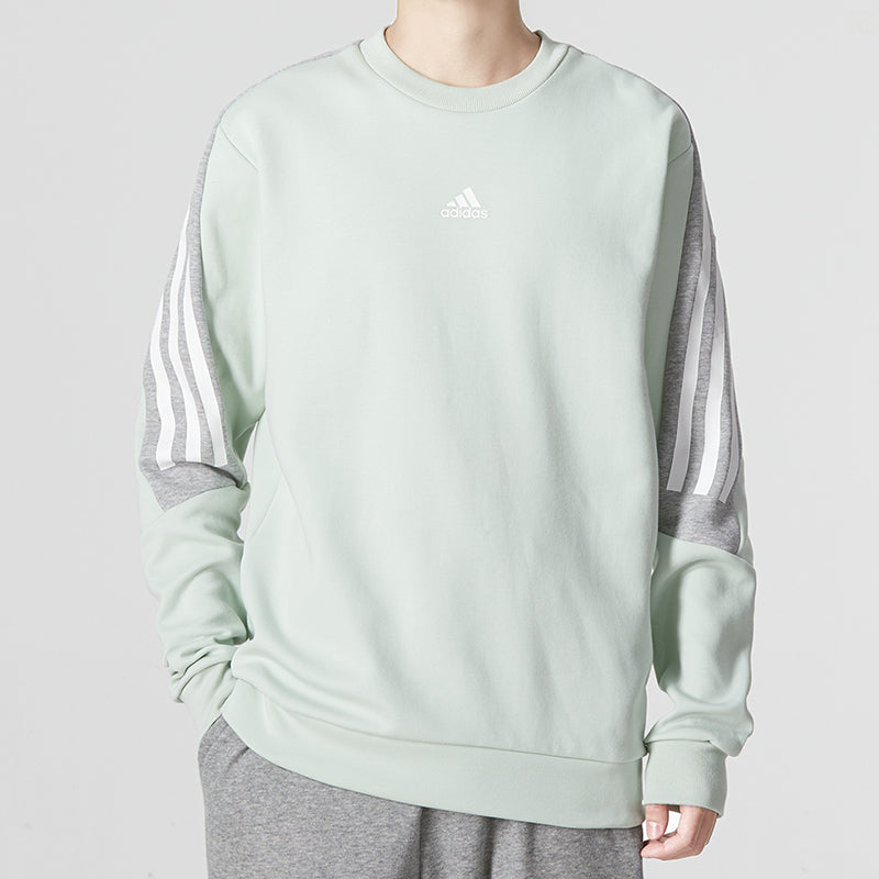 Men's adidas Fi 3S Crew Classic Colorblock Athleisure Casual Sports Round Neck Green HK4564