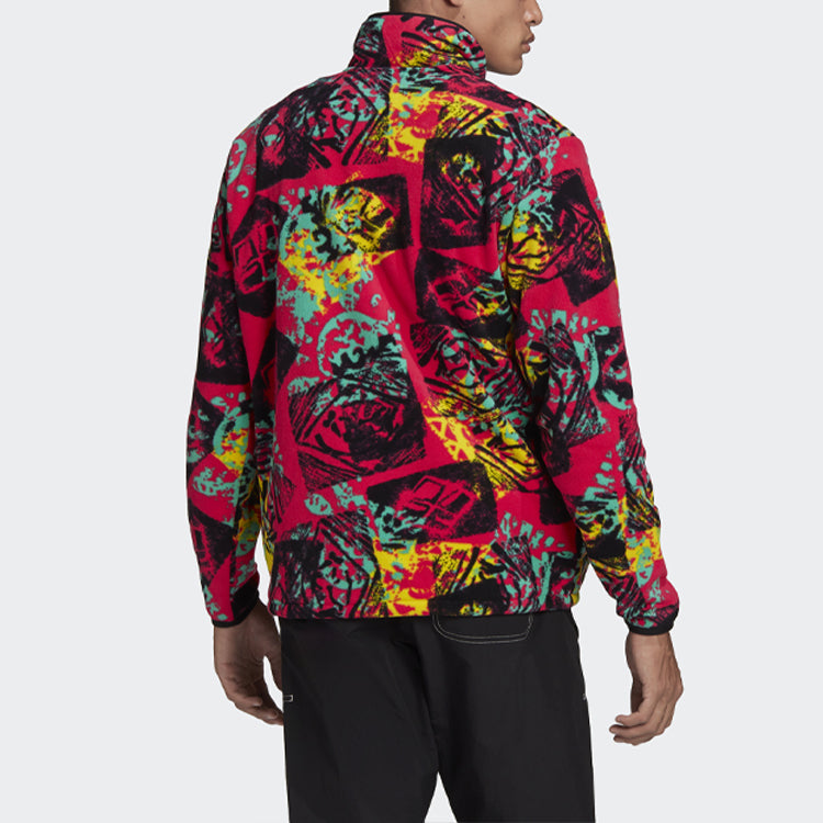 adidas originals MENS Adv Hz Aop Logo Printed Half Zip Fleeced Stand Collar Multicolor GP5926