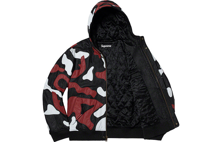 Supreme FW19 Week 12 Camo Leather Hooded Jacket Red Camo SUP-FW19-1024