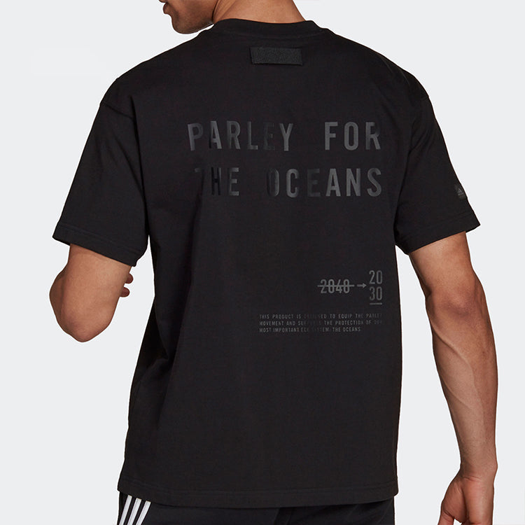 Men's adidas Alphabet Printing Cotton Round Neck Short Sleeve Black T-Shirt HB1554