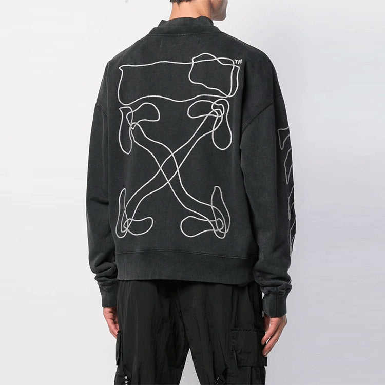 Men's Off-White Classic Stripe Logo Printing Pullover Black OMBA035F19E300111001