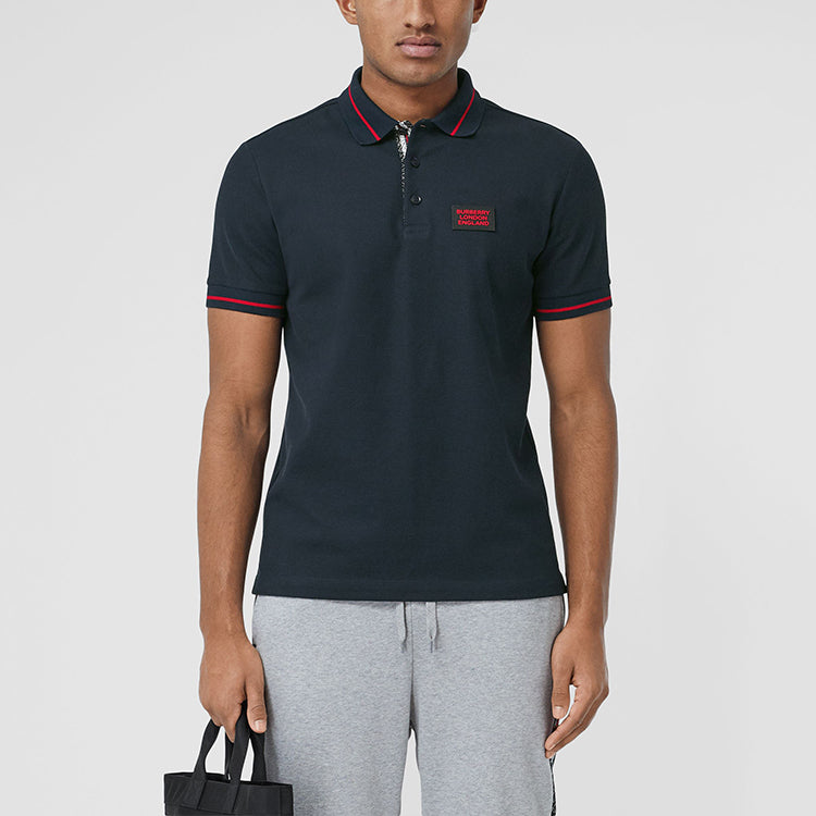 Men's Burberry Cotton Short Sleeve Polo Shirt Navy Blue 80259741