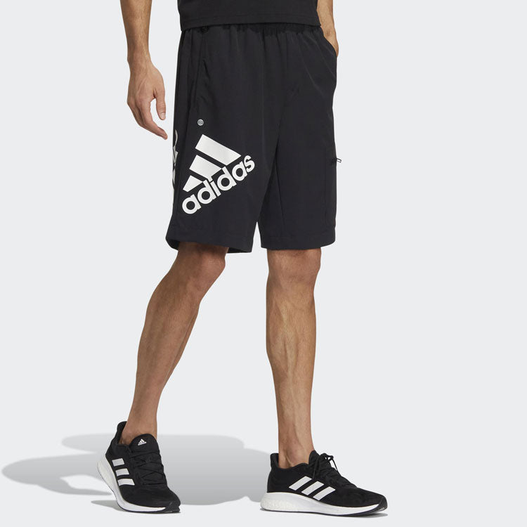 Men's adidas Solid Color Alphabet Logo Straight Sports Shorts Black HE7417