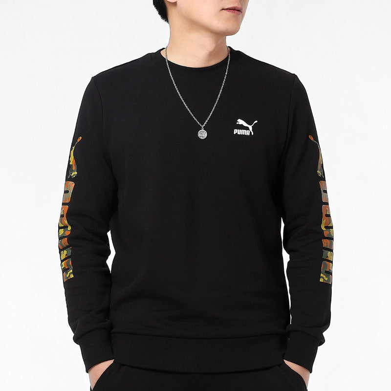 PUMA Logo Long Sleeve Sweatshirt 'Black Gold White' 531399-01