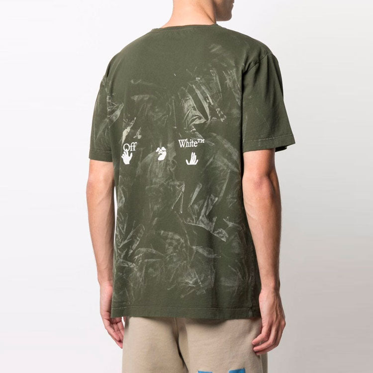 Men's Off-White SS21 Logo Short Sleeve Green T-Shirt OMAA027S21JER0015701
