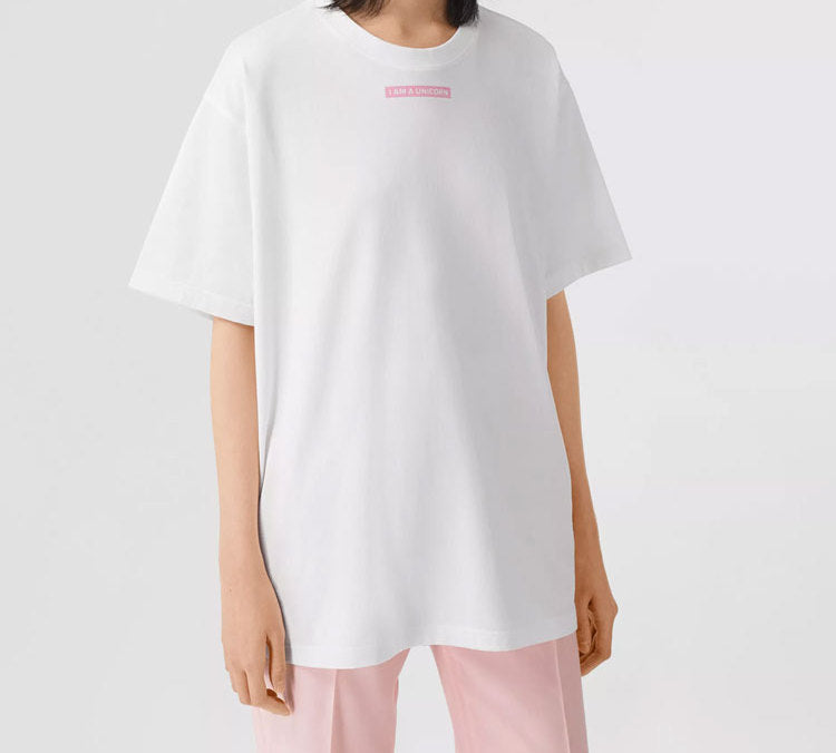 Burberry Slogan Printing Cotton Loose Short Sleeve White 80322171