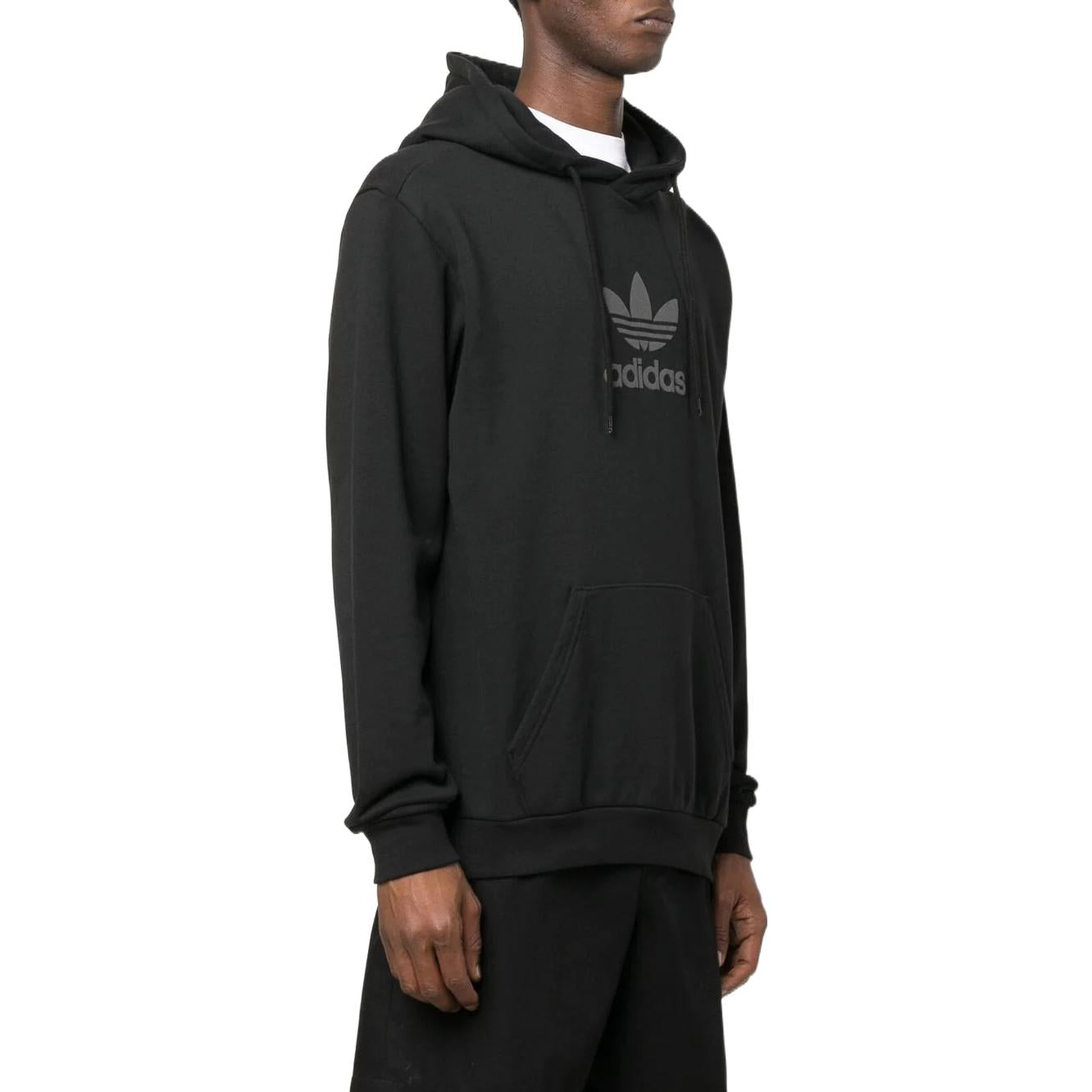 Men's adidas originals Logo Pattern Embroidered Drawstring Hooded Long Sleeves Black HS8895