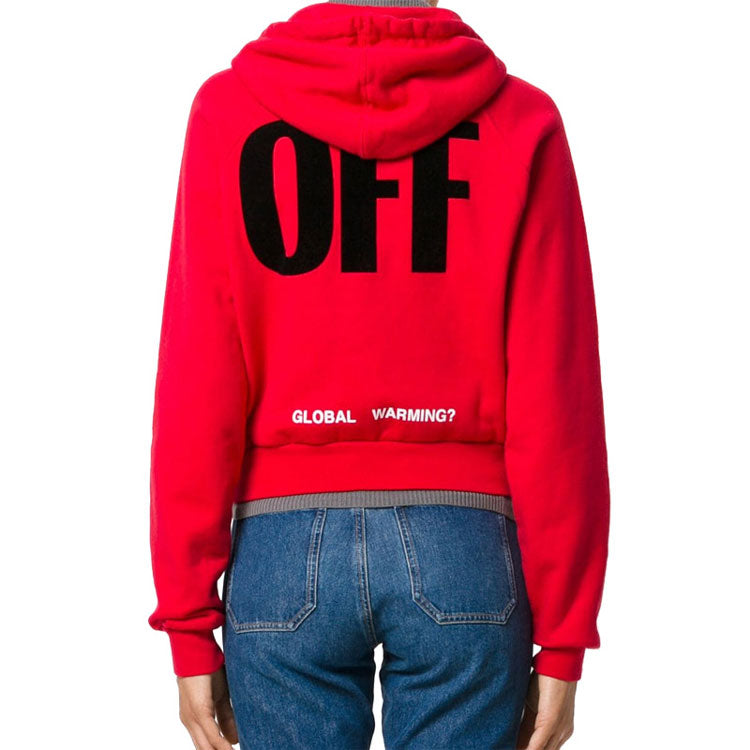 (WMNS) Off-White Micro Mark Hooded Casual Zipper Hoodie Jacket Loose Fit Red OWBB018E170030012010