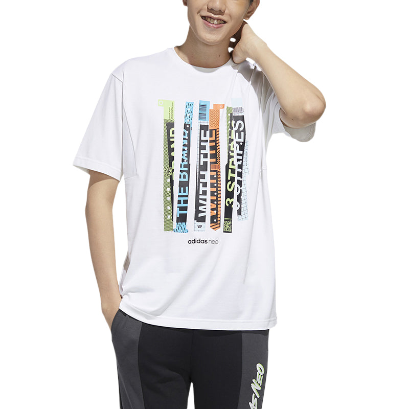 adidas neo Colorblock Alphabet Printing Sports Round Neck Short Sleeve White FP7351