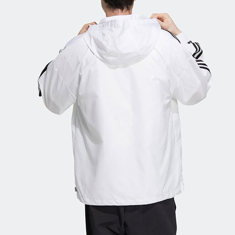 Men's adidas neo Stripe Logo Zipper Hooded Jacket White HN8788