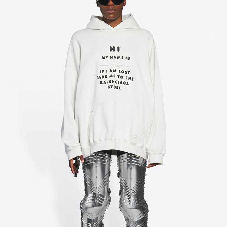Men's Balenciaga FW21 Hi My Name Is Alphabet Pattern Long Sleeves White 651799TKVF29081