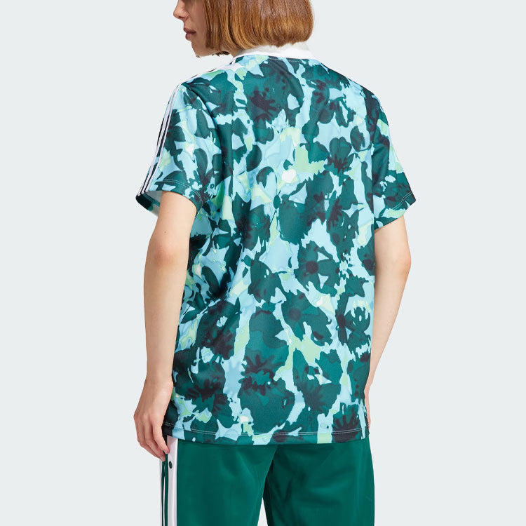 (WMNS) adidas Allover Print Short Sleeve Jersey 'Green Blue' IR9809