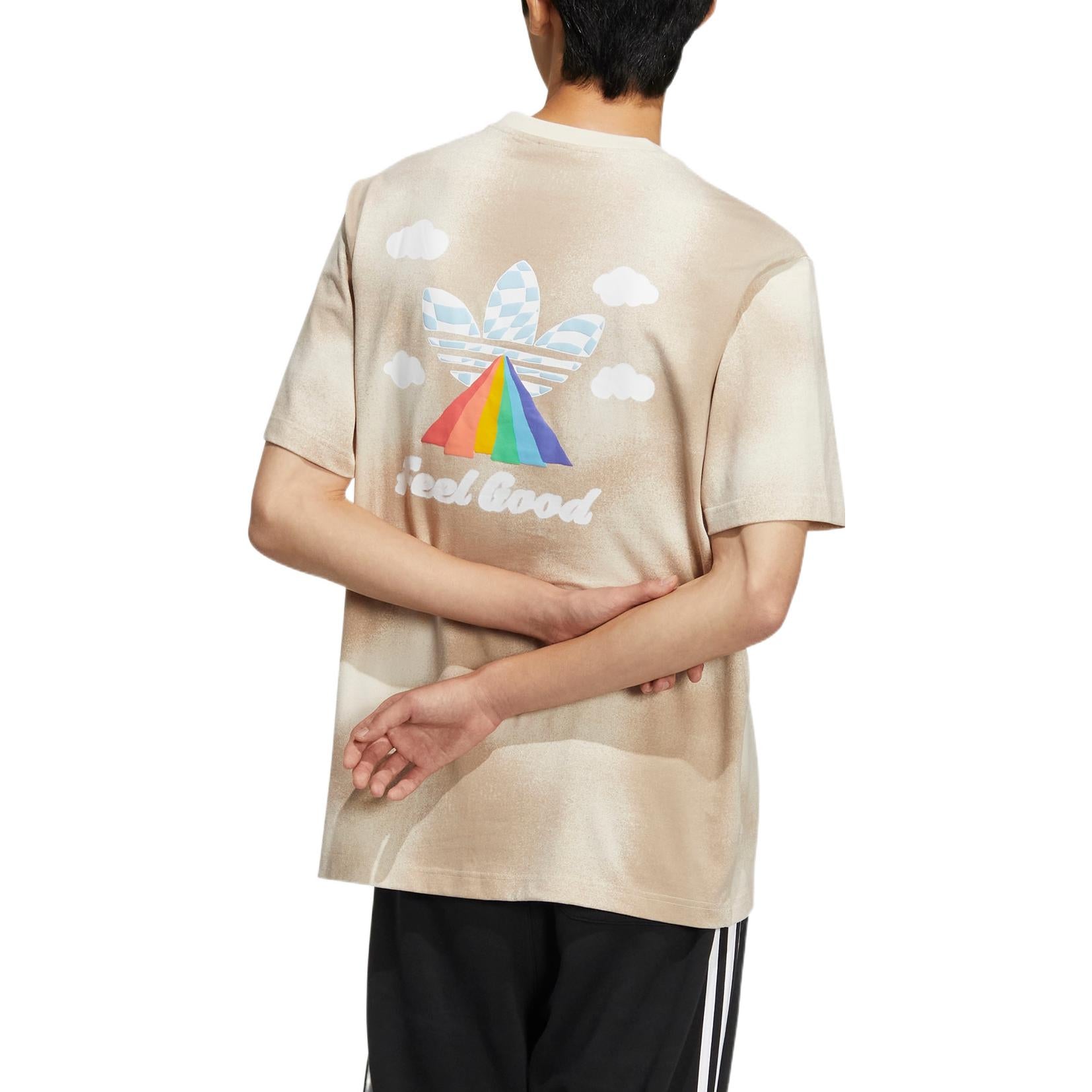 Men's adidas originals Y2K Tee 2 Gradient Clouds Logo Alphabet Round Neck Sports Short Sleeve Beige T-Shirt HM8034